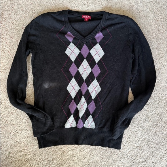 Black and Purple Argyle Sweater - Picture 7 of 12